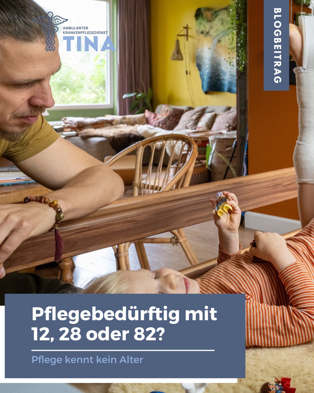 Das Bild zeigt einen Mann über einer Kinderwiege, symbolisch für: Pflegebedürftig mit 12, 28 oder 82 – warum individuelle Betreuung so wichtig ist