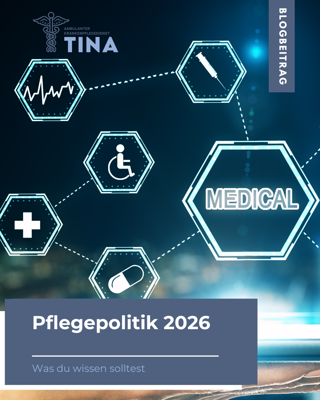 Das Bild zeigt eine digitale Darstellung von Pflegesymbolen, symbolische Darstellung für: Was plant das Bundesgesundheitsministerium 2026 für Pflege