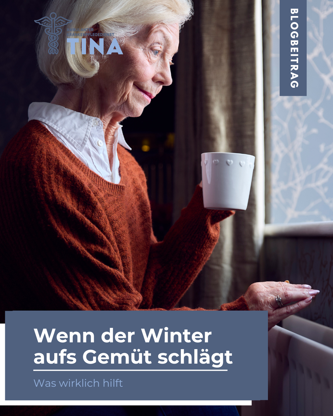 EIne Frau steht am zugefrorenen fenster, symbolisch für: Winterdepression erkennen und vorbeugen